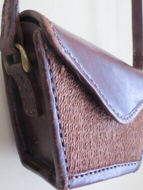 Vintage Handmade leather & Sisal small handbag purse